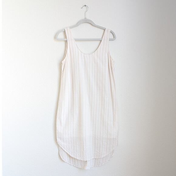 Anthropologie Cloth & Stone Beige/White Striped Tie Back Midi Dress, size L - Picture 1 of 10